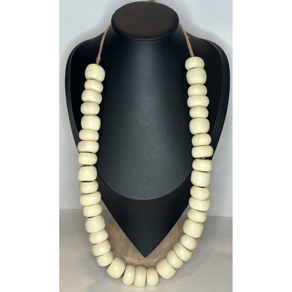 Vintage African Trade Style White Bone Bead Necklace Large Hand Carved 226g